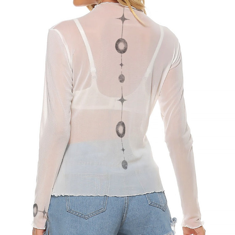 Celestial and Yoga Hands Mesh Top White