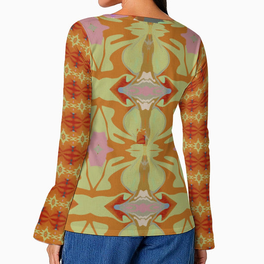 Summer Orchid Mythos Top - Casual Boho Long Sleeve Women's Top
