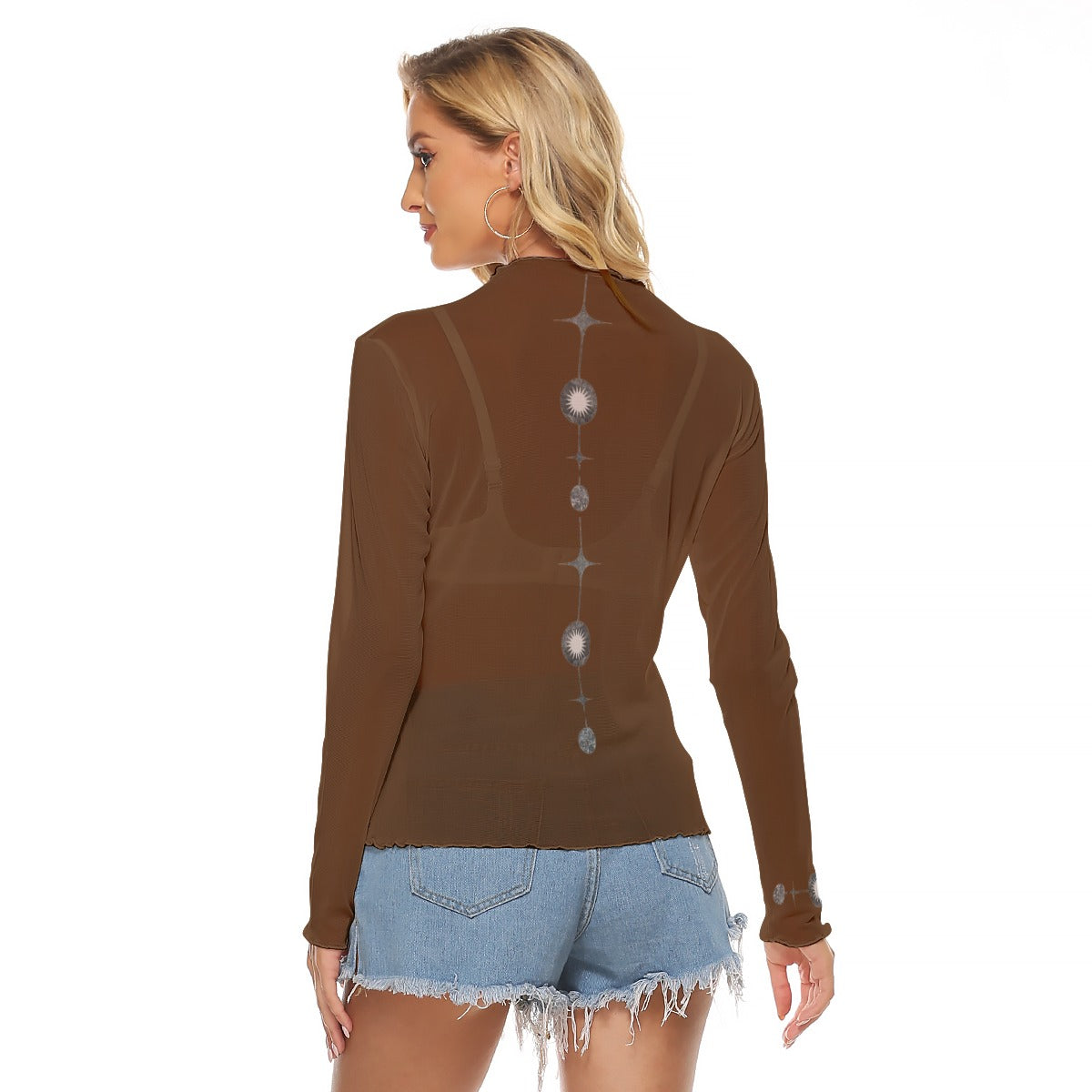 Celestial & Yoga Hands Chocolate and Gray Mesh Top