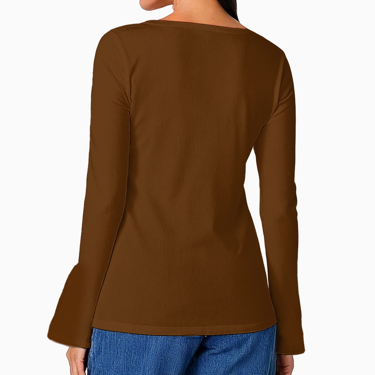 Solid Chocolate Brown Mythos Top - Casual Boho Long Sleeve Women's Top