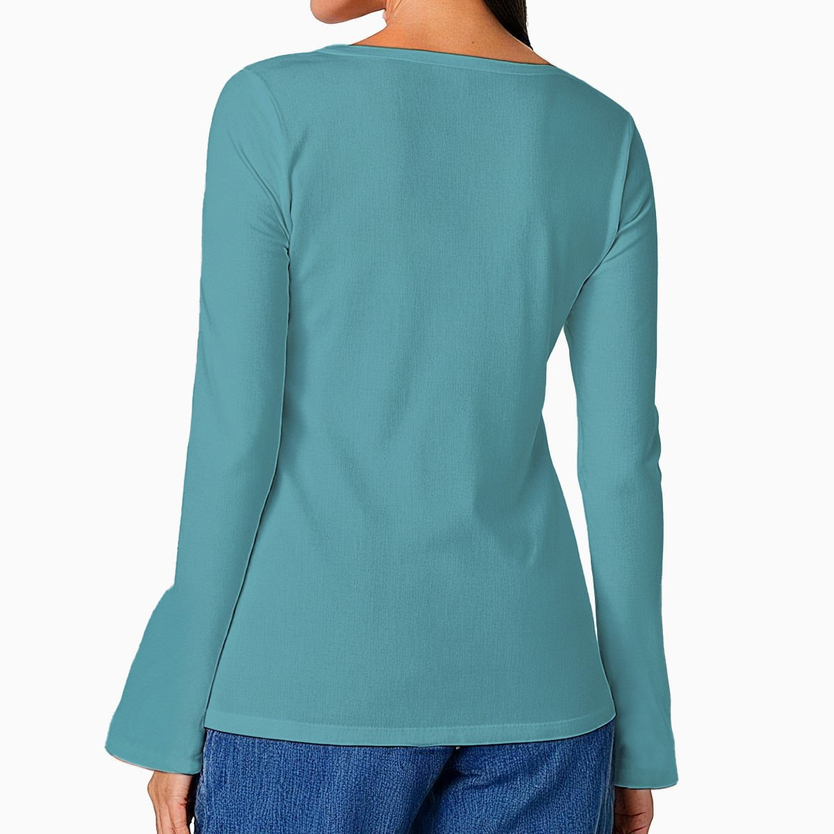 Solid Turquoise Mythos Top - Casual Boho Long Sleeve Women's Top