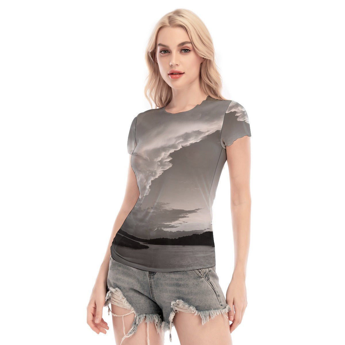 Gray Sky Short Sleeve Mesh Top