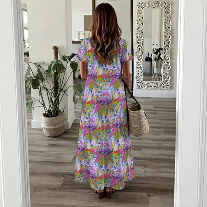 Flory Scoop-neck Long Dress - Floral Print Long Summer Dress