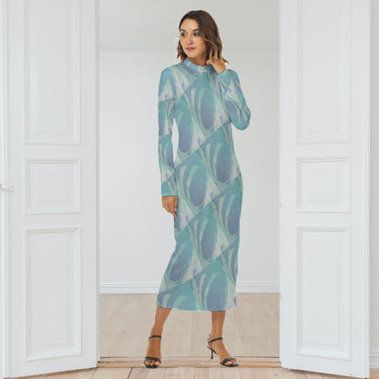 Turquoise Poem Mock turtleneck Long Dress