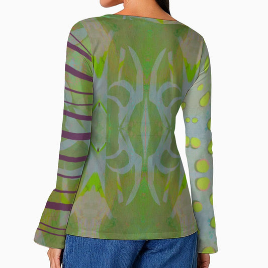 Two Figures Green Mythos Top - Casual Boho Long Sleeve Women's Top