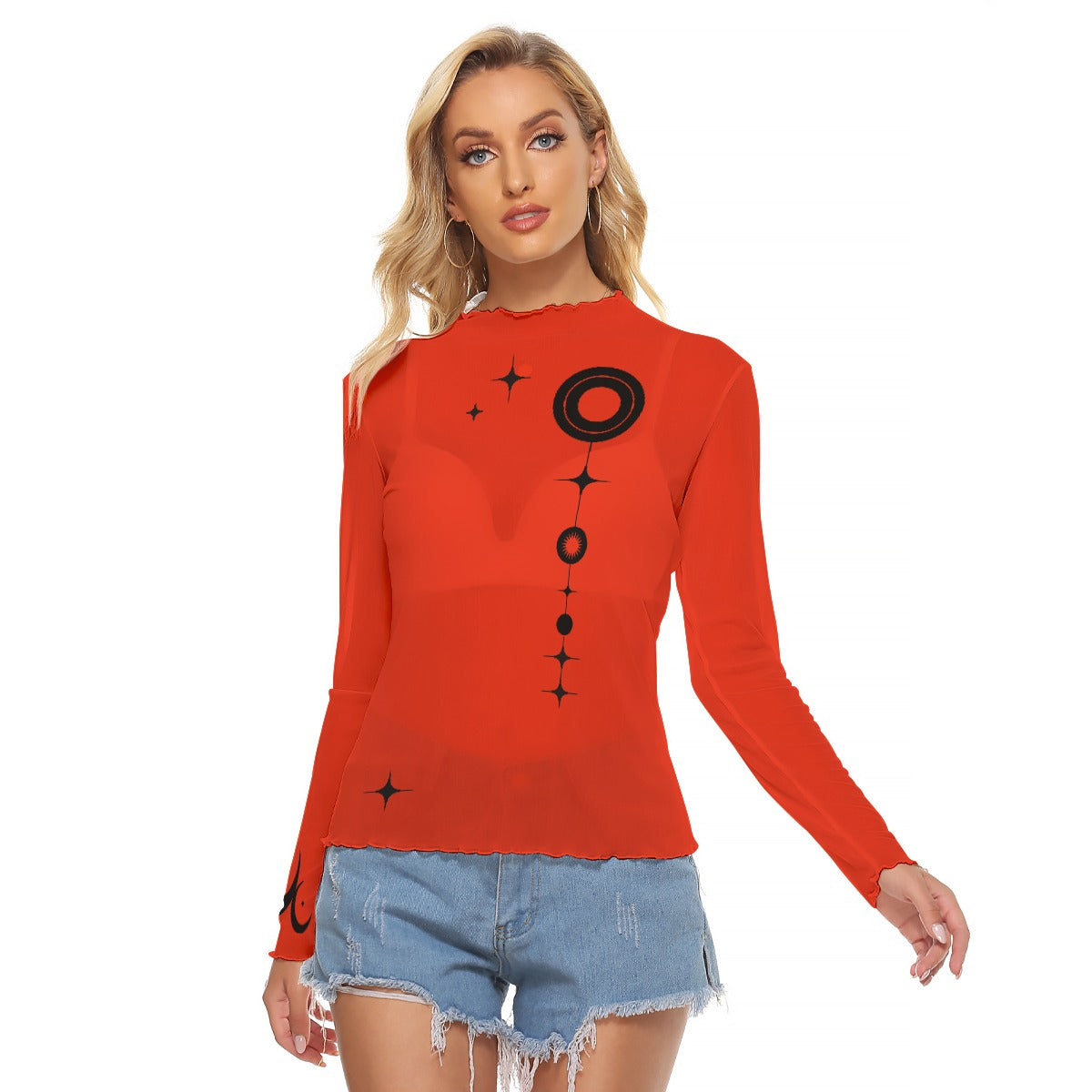 Black Circles Mesh Top Red