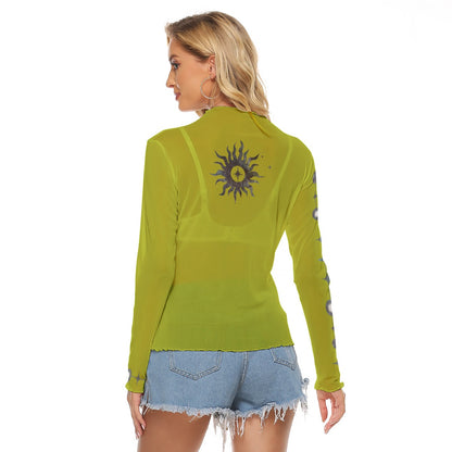 Chartreuse Mesh Top - Yoga Hands and Celestial