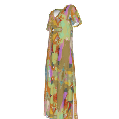 Summer Orchid V-neck Long Dress With Side Slit
