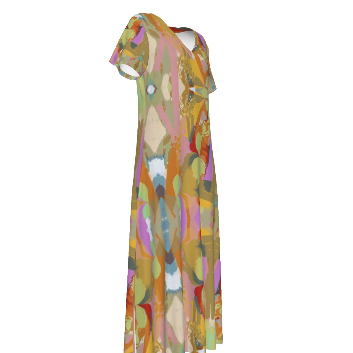 Summer Orchid V-neck Long Dress With Side Slit