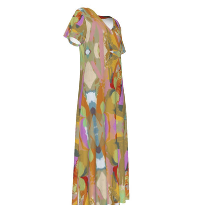 Summer Orchid V-neck Long Dress With Side Slit