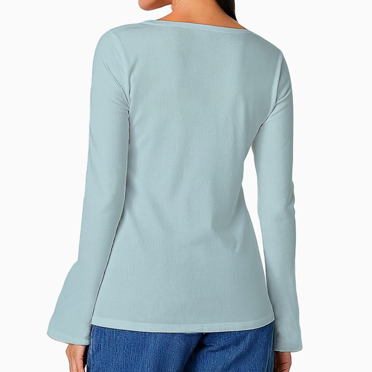 Solid Seafoam Blue Mythos Top - Casual Boho Long Sleeve Women's Top