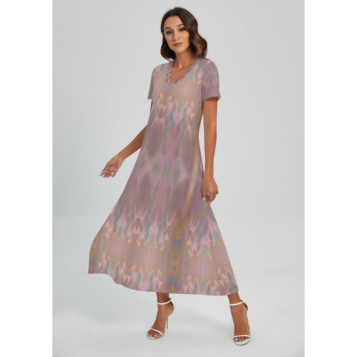 Nirvana V-neck Long Dress With Side Slit