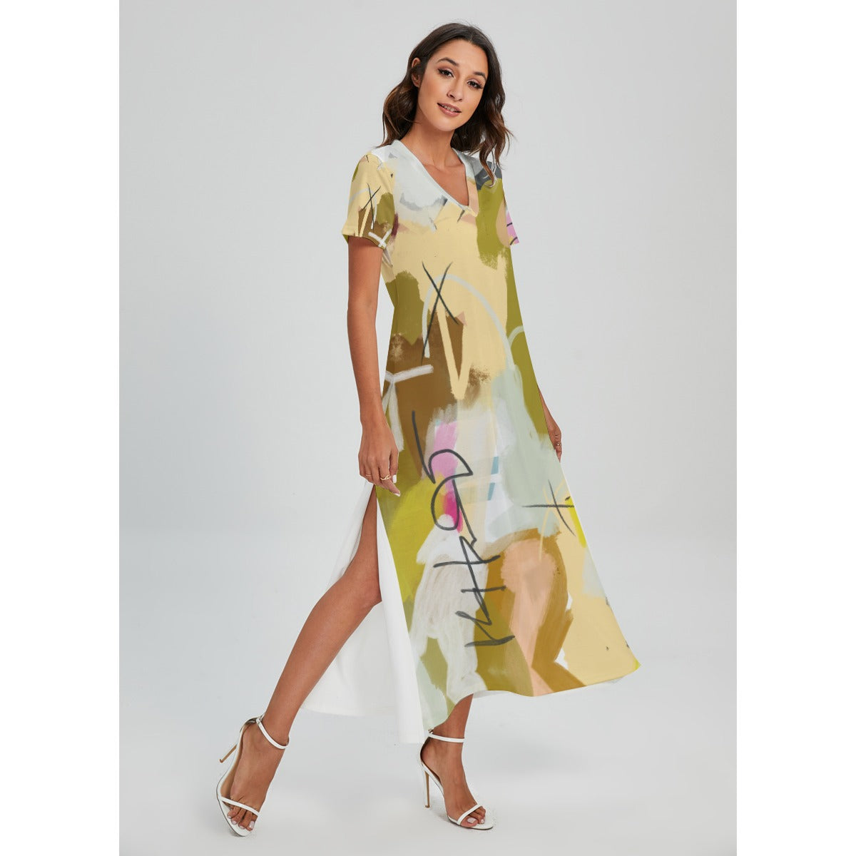 Cecily V-neck Long Maxi Dress With Side Slit