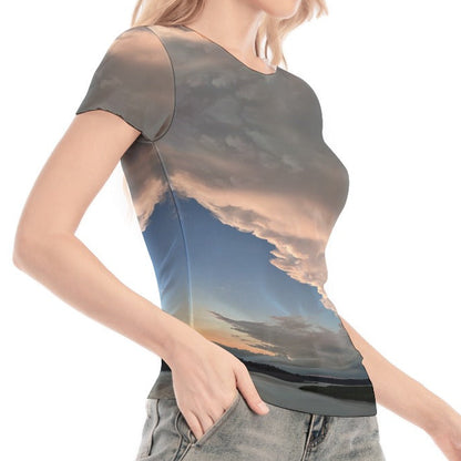 Pink Sunset over the James Short Sleeve Mesh Top
