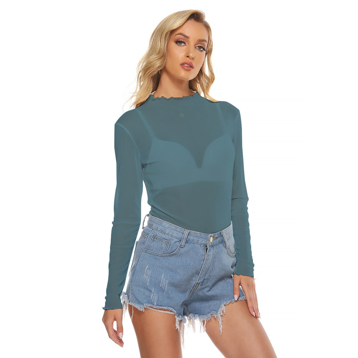 Isis Soft Teal Solid Mesh Top (Isis Cross Facade Palazzo Coordinate)