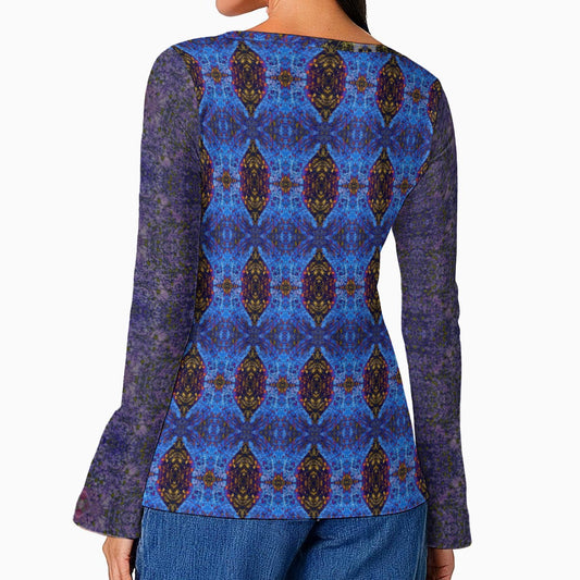 Cosmic Butterfly Mythos Top - Casual Boho Long Sleeve Women's Top