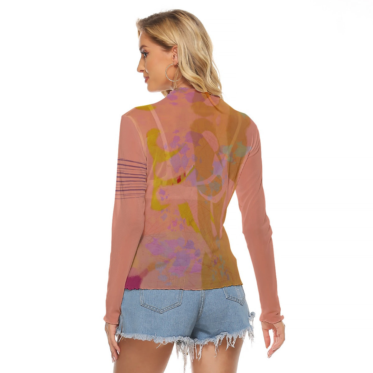Two Figures Coral Long Sleeve Mesh Top