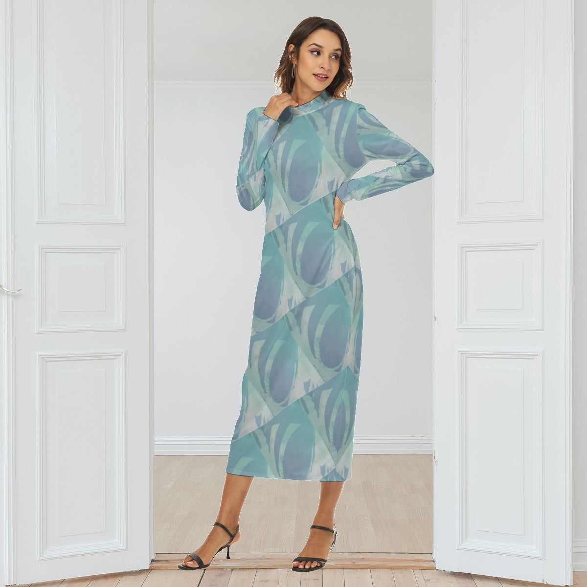 Turquoise Poem Mock turtleneck Long Dress