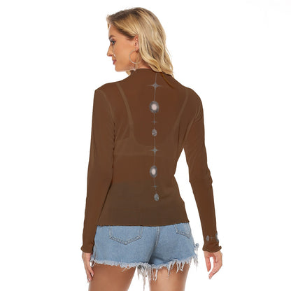 Celestial & Yoga Hands Chocolate and Gray Mesh Top
