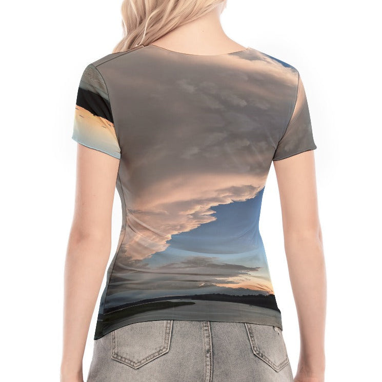 Pink Sunset over the James Short Sleeve Mesh Top