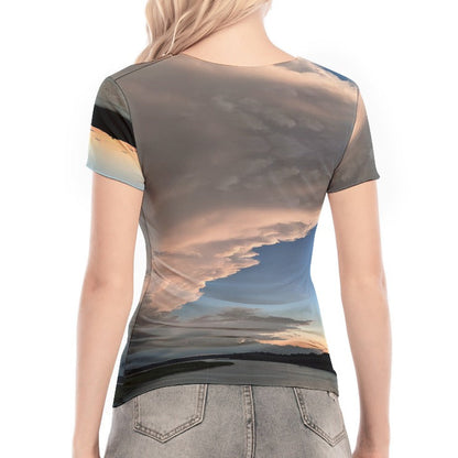 Pink Sunset over the James Short Sleeve Mesh Top