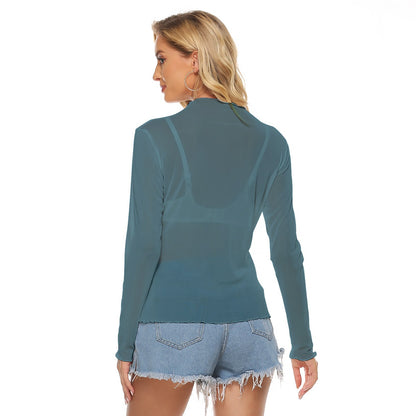 Isis Soft Teal Solid Mesh Top (Isis Cross Facade Palazzo Coordinate)