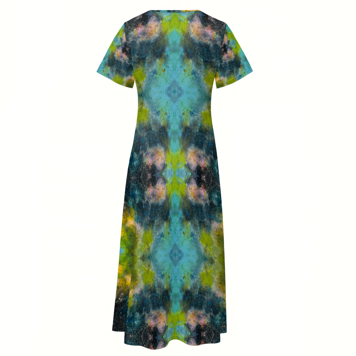 Cosmic Blues V-neck Long Dress With Side Slit, Maxi dress