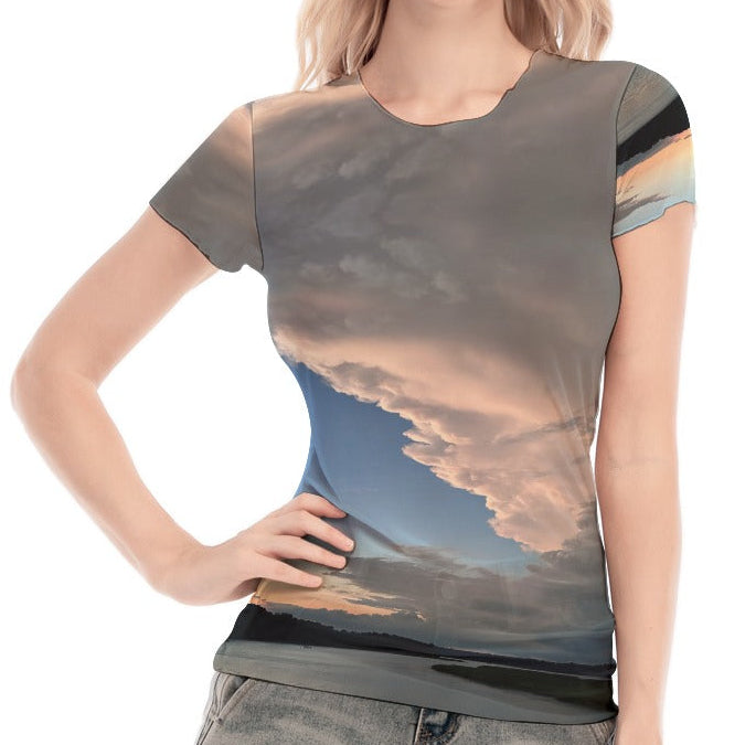 Pink Sunset over the James Short Sleeve Mesh Top