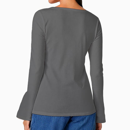 Solid Gray Mythos Top - Casual Boho Long Sleeve Women's Top