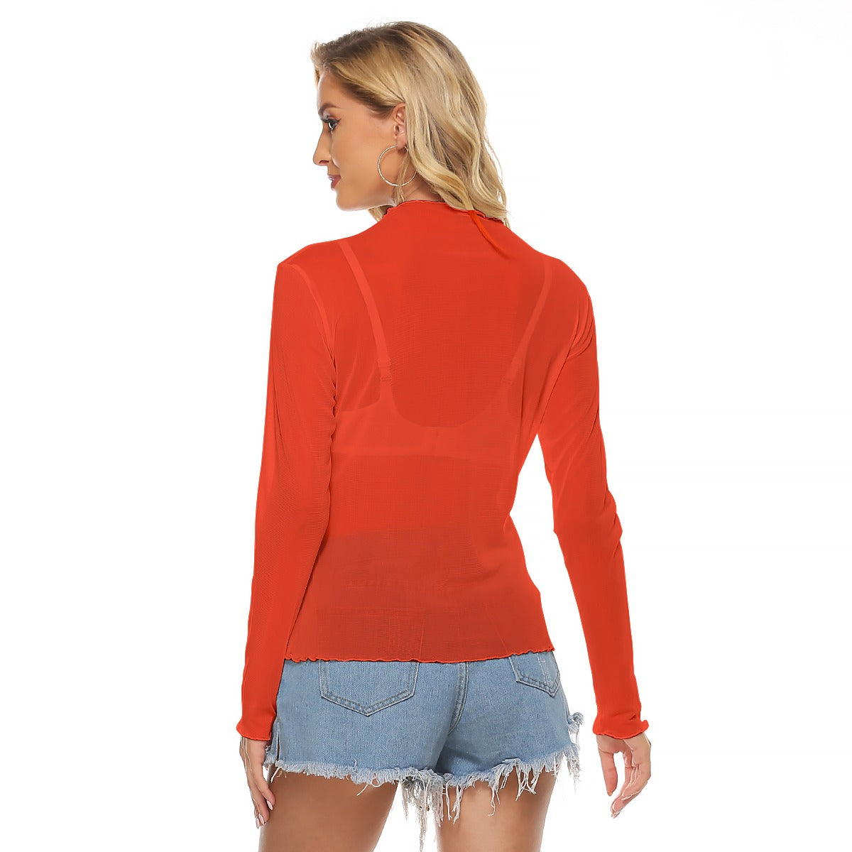 Deep Coral Long Sleeve Mesh Top