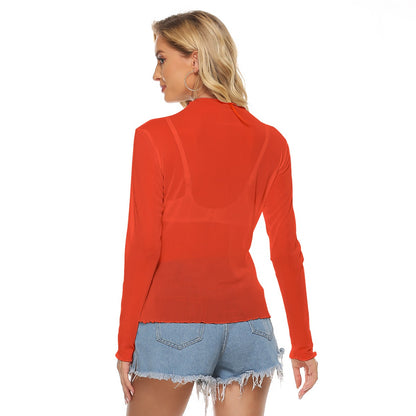 Deep Coral Long Sleeve Mesh Top
