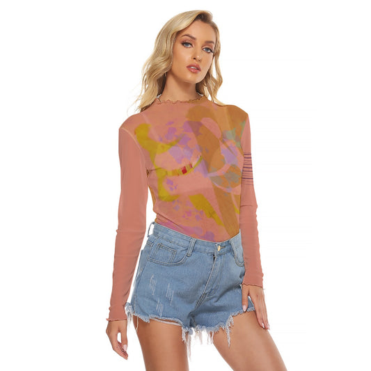 Two Figures Coral Long Sleeve Mesh Top