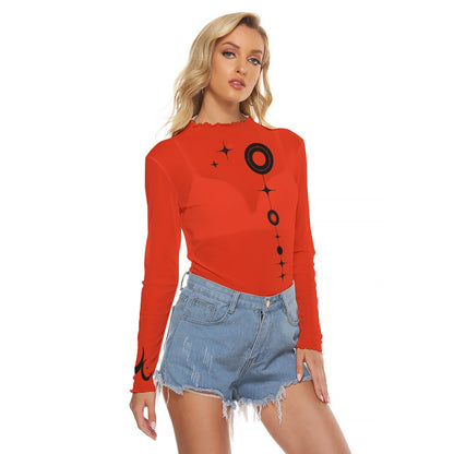 Black Circles Mesh Top Red