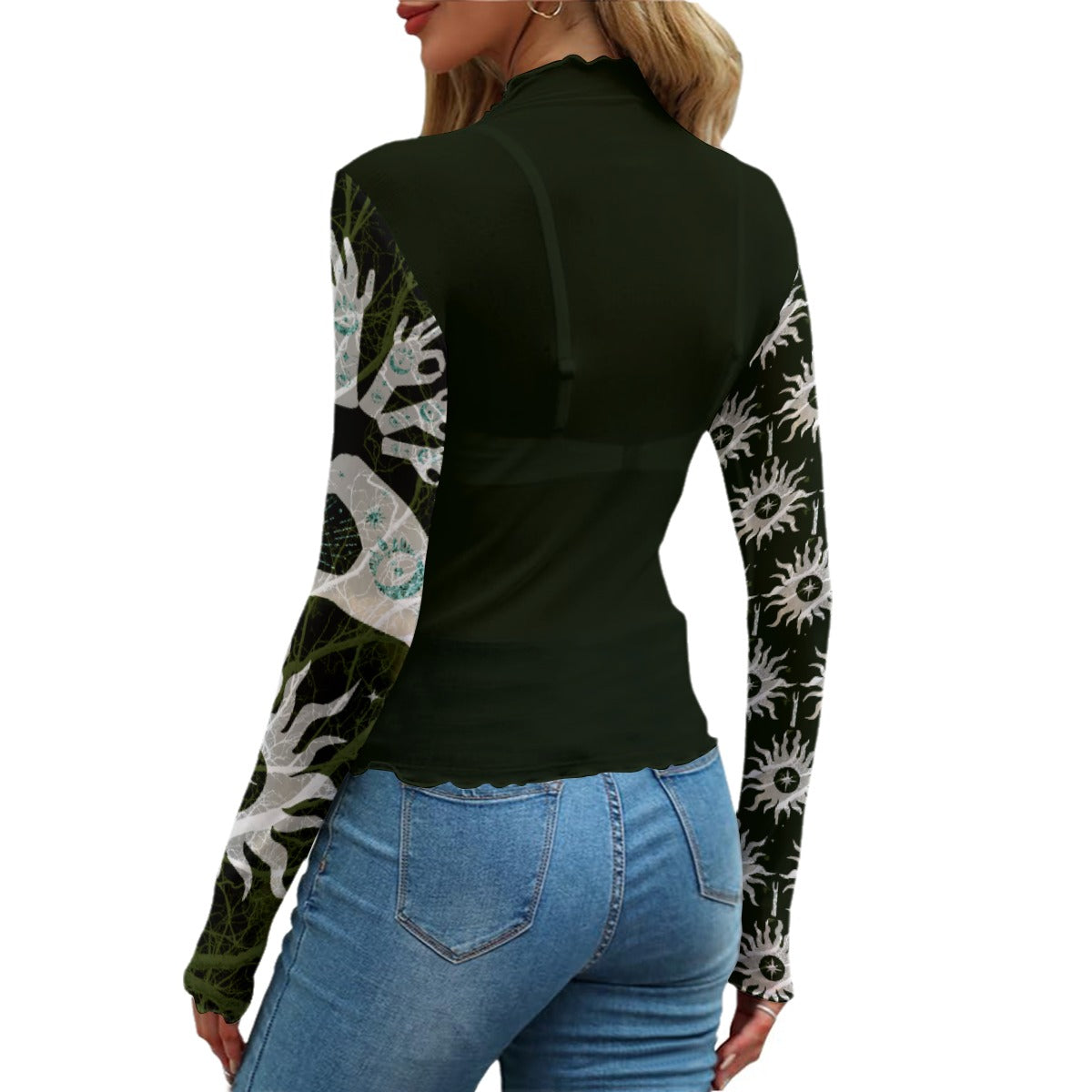 Celestial and Yoga Hands Mesh Top Black/Green