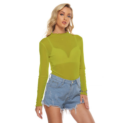 Solid Chartreuse Long Sleeve Mesh Top