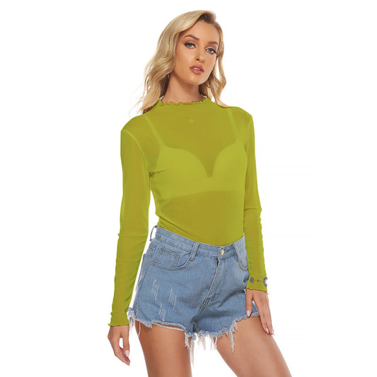 Solid Chartreuse Long Sleeve Mesh Top