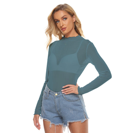 Isis Soft Teal Solid Mesh Top