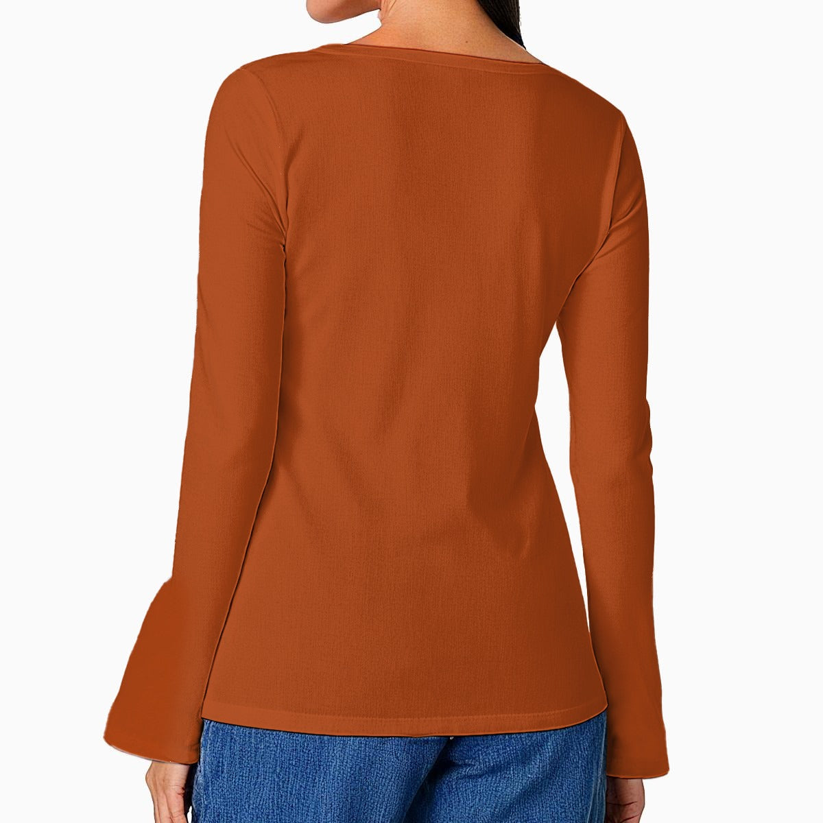 Solid Orange Mythos Top - Casual Boho Long Sleeve Women's Top