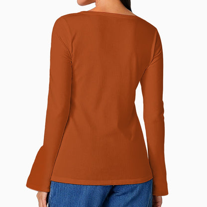 Solid Orange Mythos Top - Casual Boho Long Sleeve Women's Top