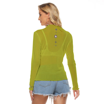 Solid Chartreuse Long Sleeve Mesh Top