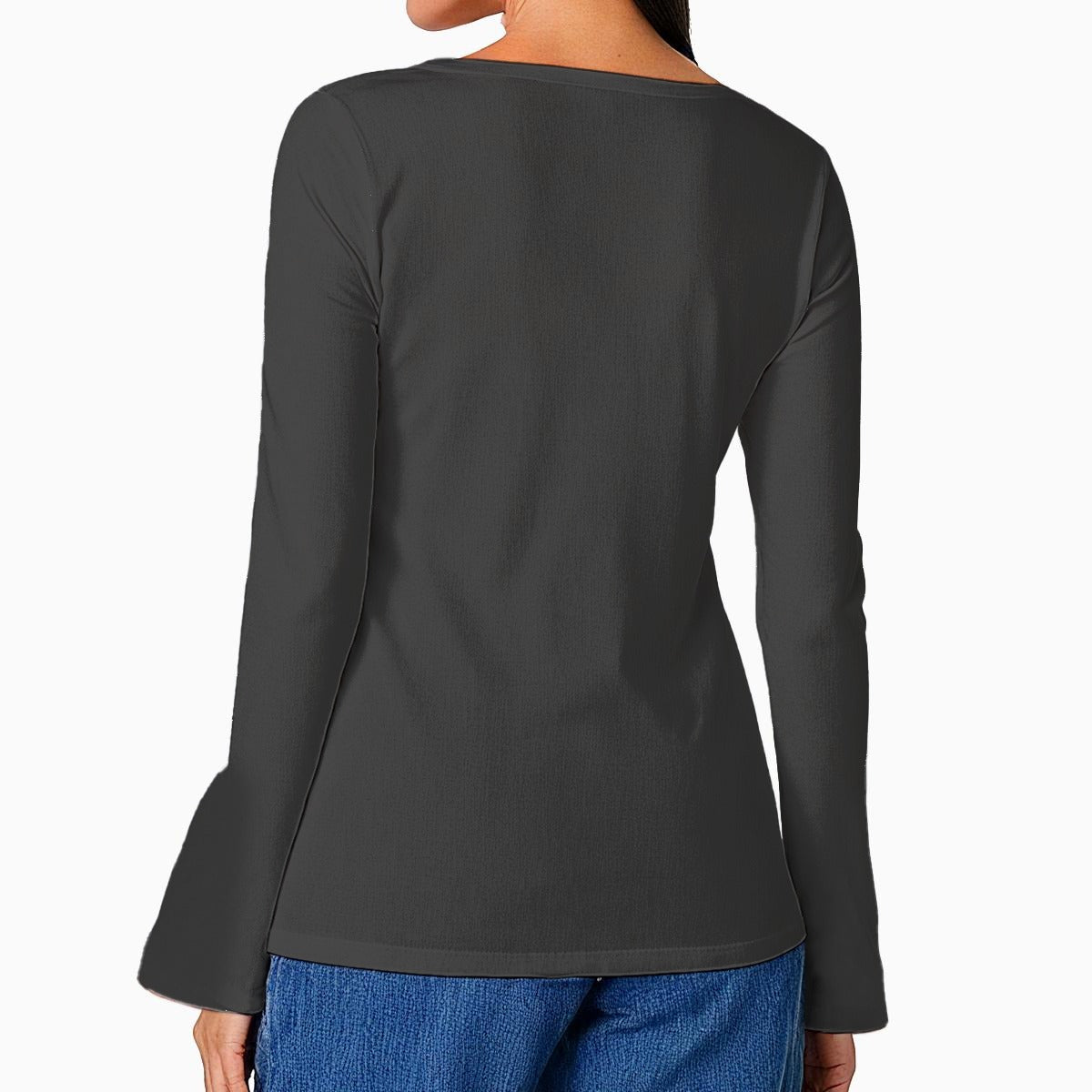 Solid Charcoal Mythos Top - An elegant gray top with subtle flared sleeves