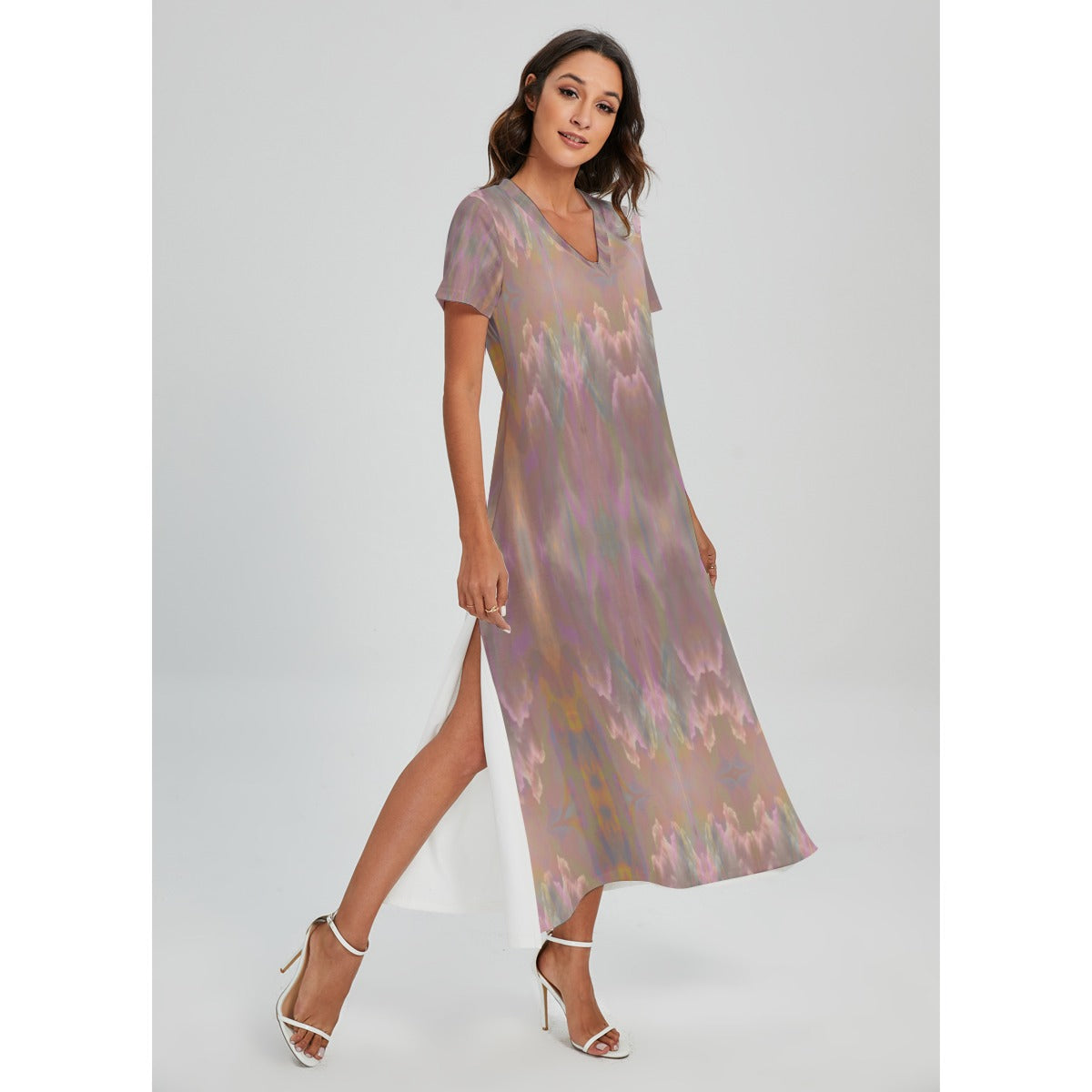 Nirvana V-neck Long Dress With Side Slit