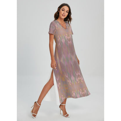 Nirvana V-neck Long Dress With Side Slit