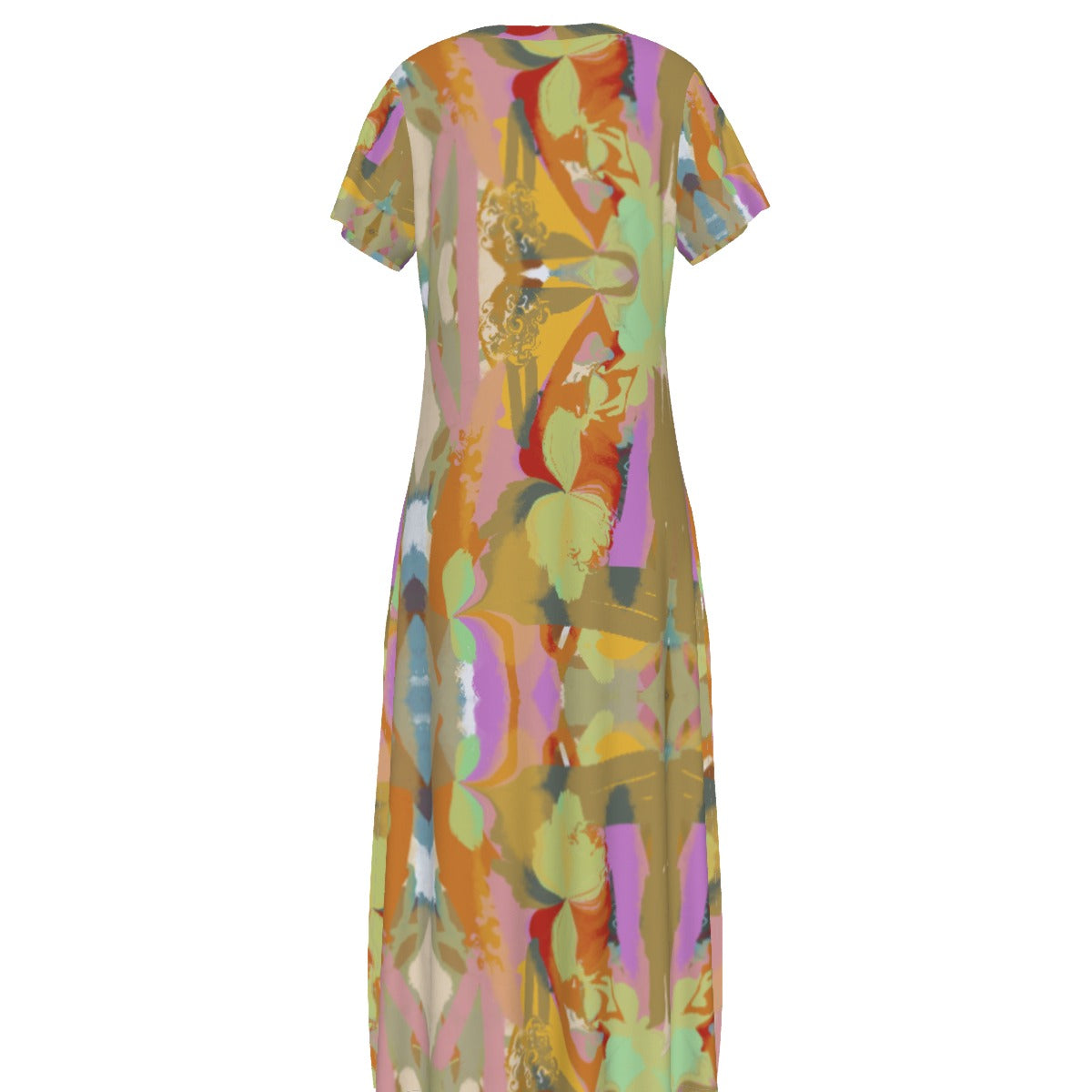 Summer Orchid V-neck Long Dress With Side Slit