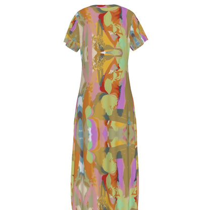 Summer Orchid V-neck Long Dress With Side Slit