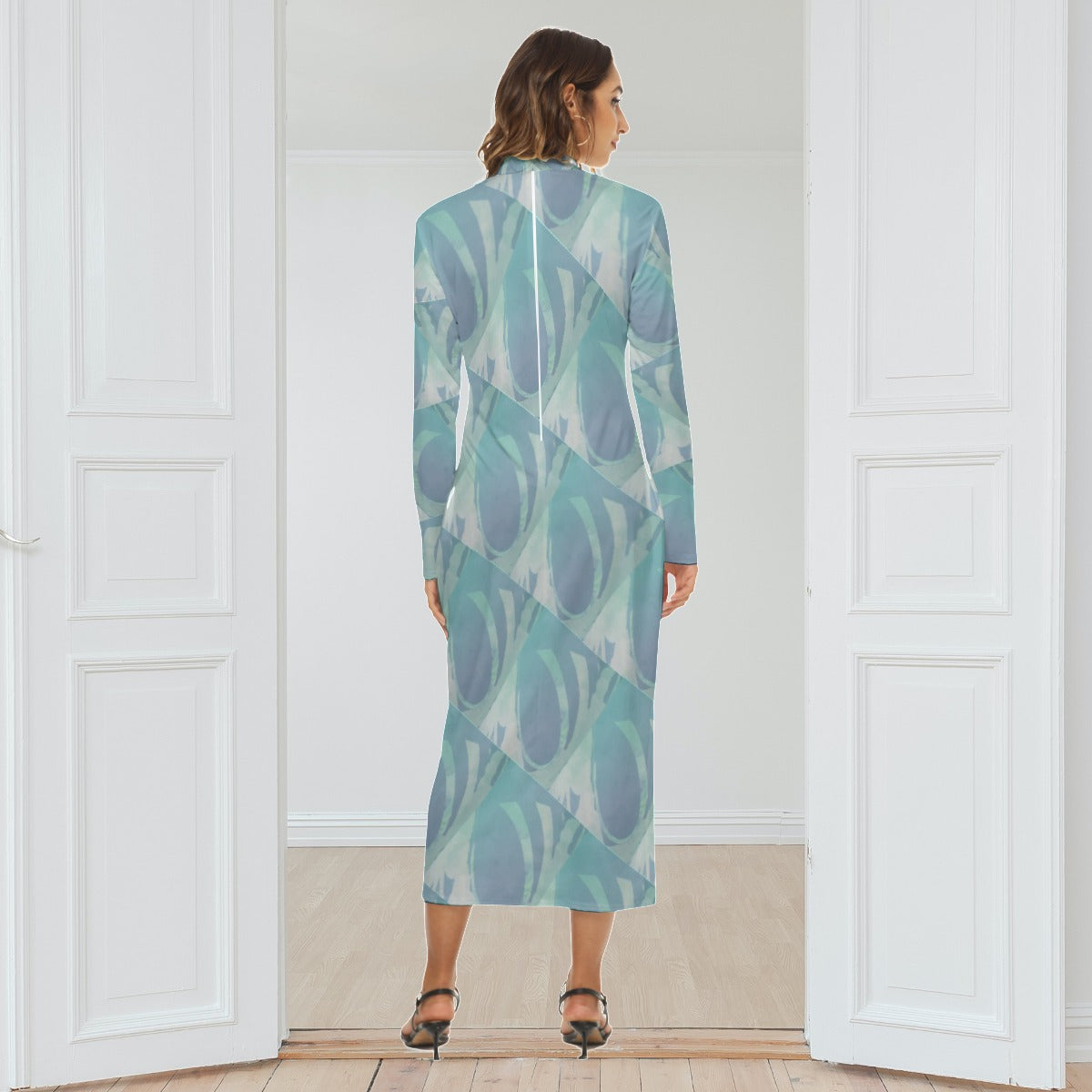 Turquoise Poem Mock turtleneck Long Dress