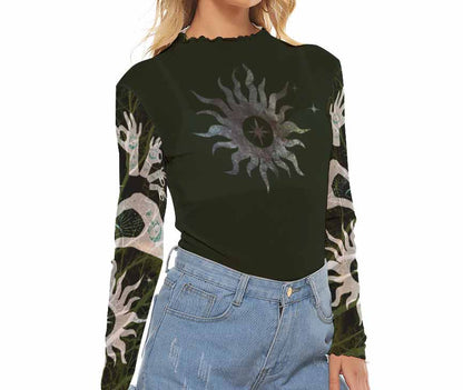 Sun and Yoga Hands Mesh Top Black