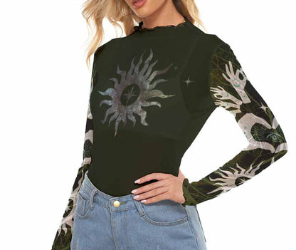 Sun and Yoga Hands Mesh Top Black