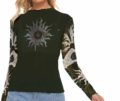 Sun and Yoga Hands Mesh Top Black