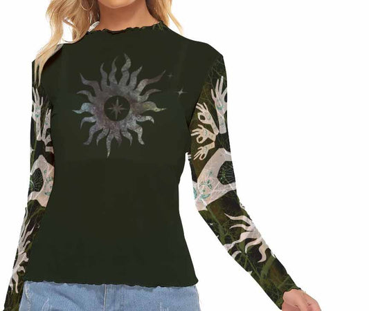 Sun and Yoga Hands Mesh Top Black